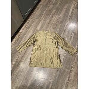 Chico's Women's Gold Embroidered Silk Tunic Jacket Size 2 (M/L) Long Sleeve